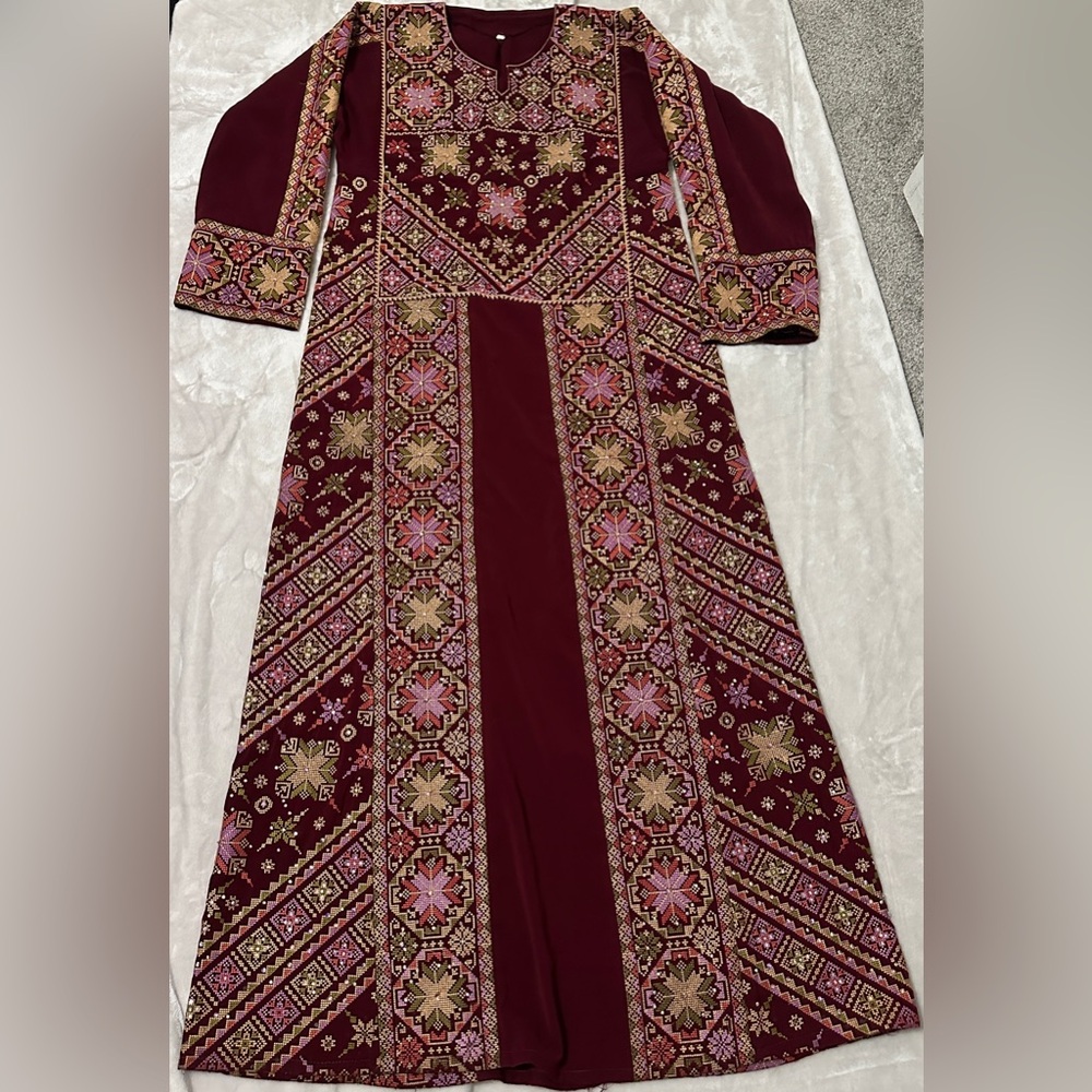 Embroidered Burgundy and Pink Dress